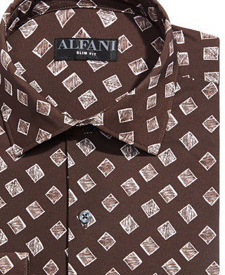 Camisa social masculina Alfani Slim Fit com elasticidade em 4 direções, marrom, 32x33