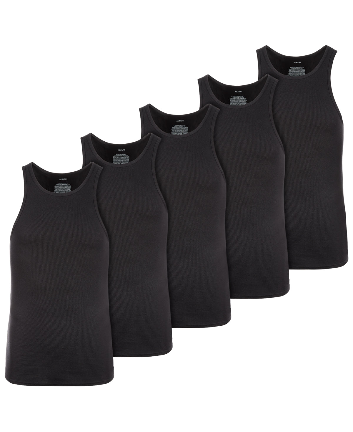 Camiseta regata sólida com absorção de umidade Alfani masculina, preta, tamanho grande, 5 unidades