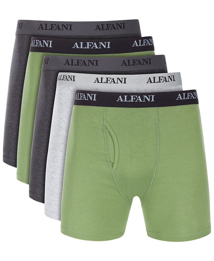 Cuecas boxer lisas Alfani masculinas, pacote com 5, verde, tamanho grande