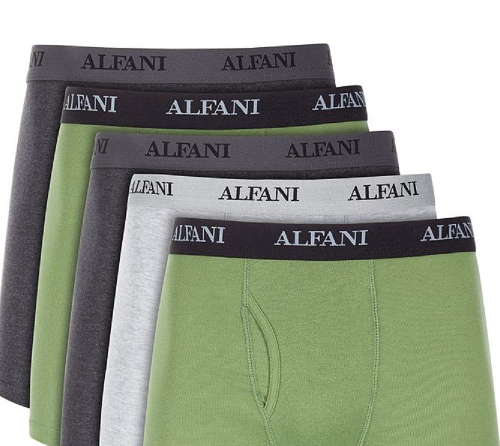 Cuecas boxer lisas Alfani masculinas, pacote com 5, verde, tamanho grande