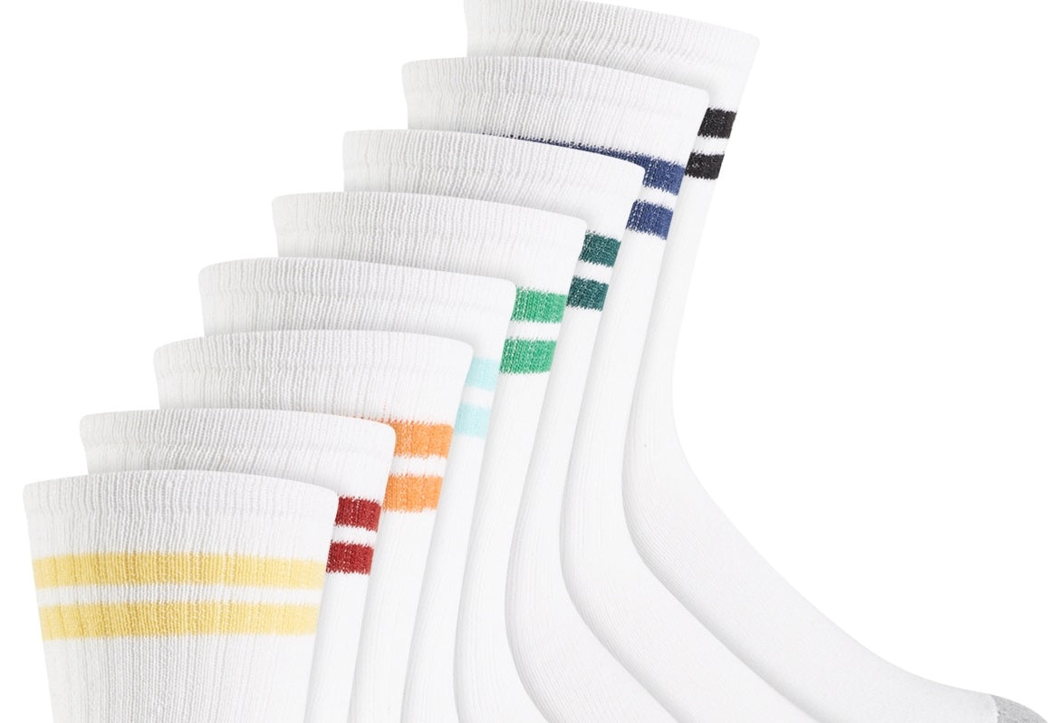Meias listradas masculinas Club Room, pacote com 8, tamanho regular, brancas