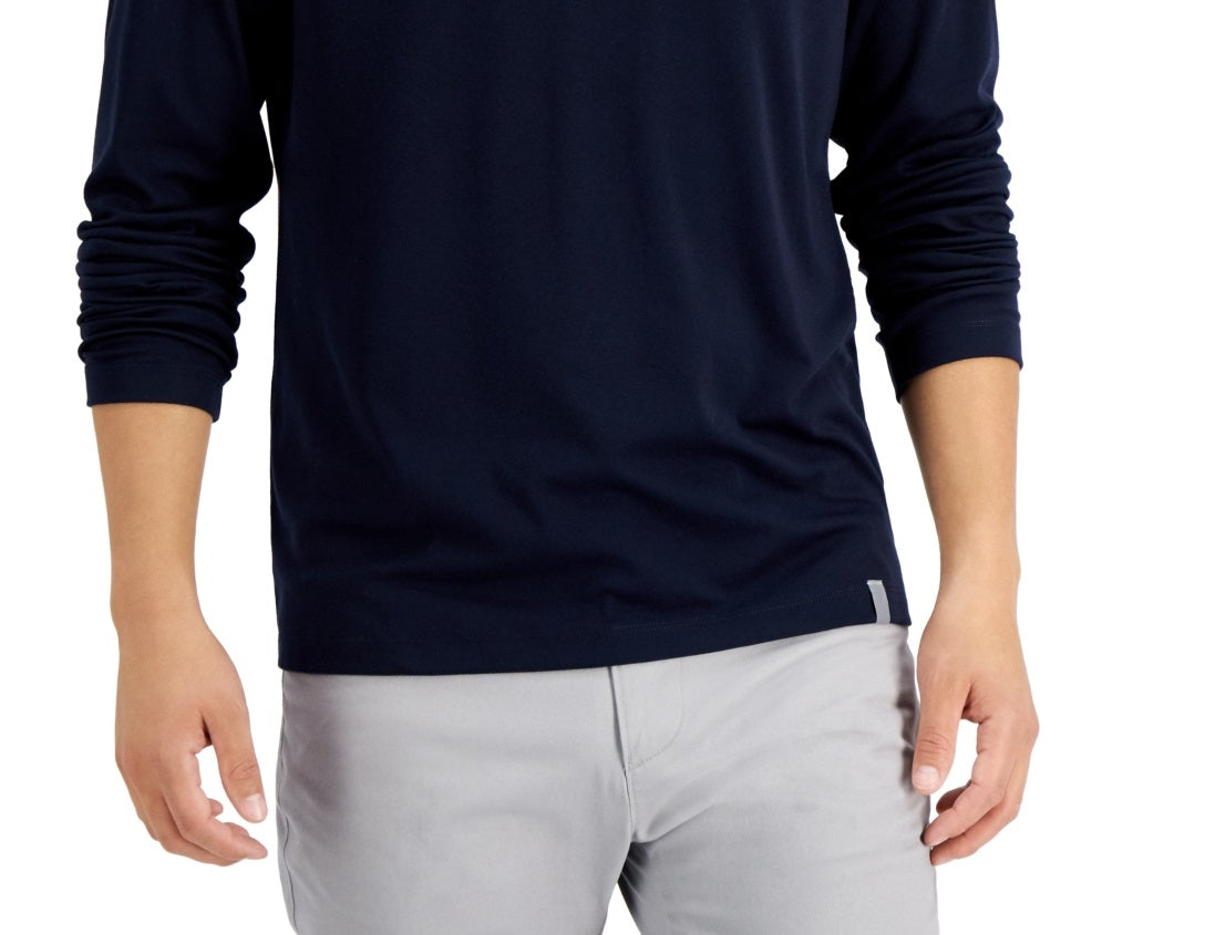 Camisa Henley Alfatech mesclada masculina Alfani, azul, tamanho extragrande