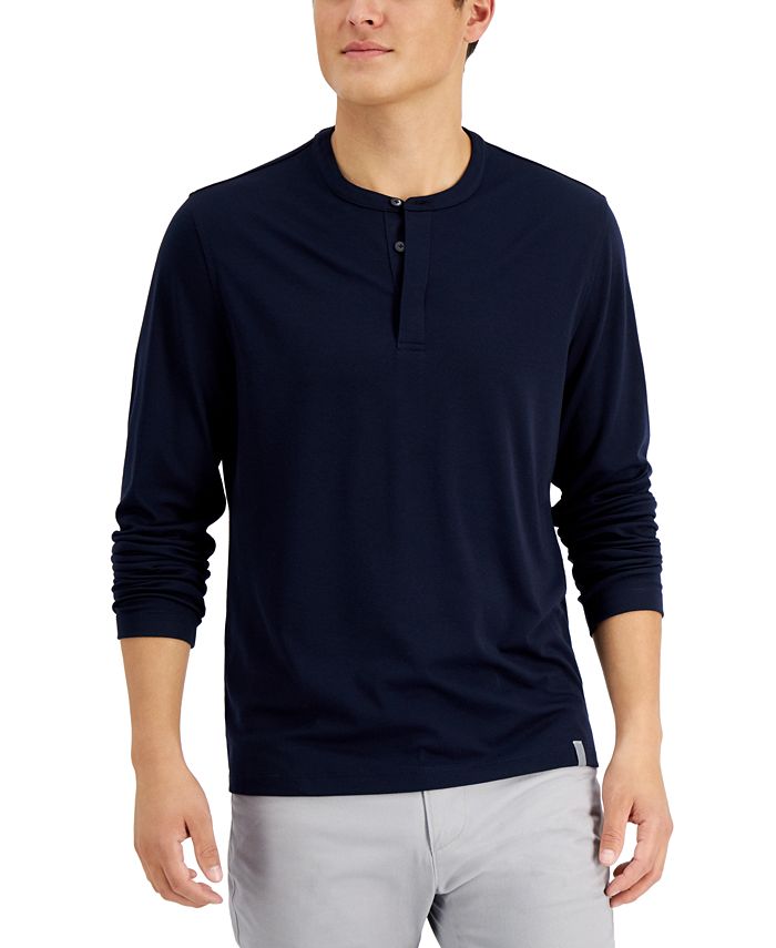 Camisa Henley Alfatech mesclada masculina Alfani, azul, tamanho extragrande