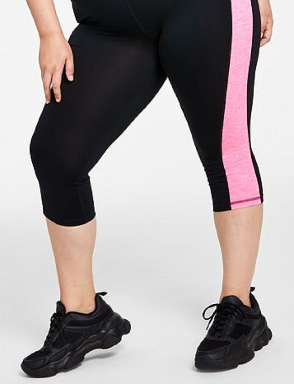 Legging Capri Ideology Feminina com Bolsos Elásticos e Bloco de Cores, Preta, Tamanho 2X