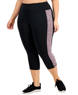Ideology Women's Plus Colorblocked Noir Winter Capri Leggings Black Size 3X