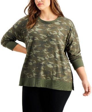 Ideology Moletom feminino vintage com estampa camuflada esmeralda e camuflada, tamanho 3X