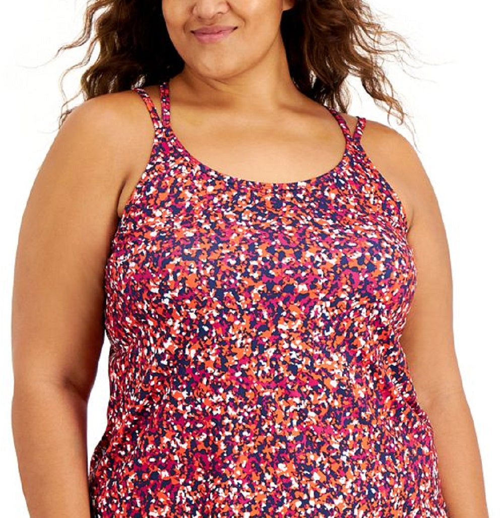 Ideology Regata feminina elástica com absorção de umidade, costas cruzadas, estampada, alças finas, decote redondo, roupa esportiva, rosa, tamanho 1X