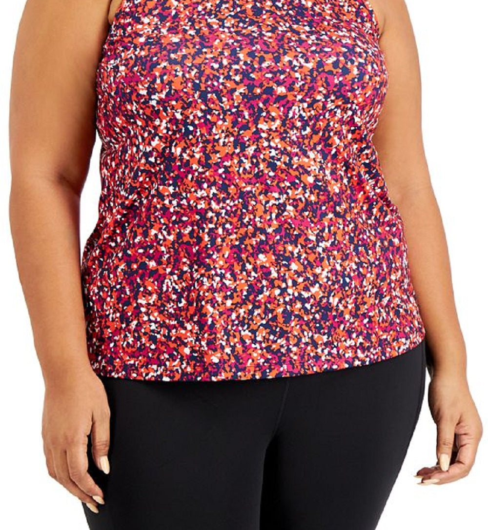 Ideology Regata feminina elástica com absorção de umidade, costas cruzadas, estampada, alças finas, decote redondo, roupa esportiva, rosa, tamanho 1X