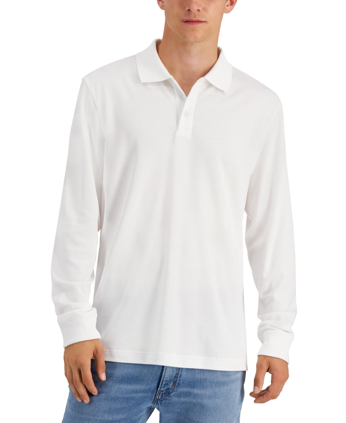 Camisa polo masculina Alfani Regular Fit Solid manga comprida Supima branca tamanho X-G