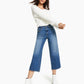 Calça jeans cropped feminina estilo &amp; co, perna larga, azul, tamanho 6