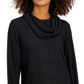 ID Ideology Blusa de malha macia com gola alta feminina, preta, tamanho pequeno