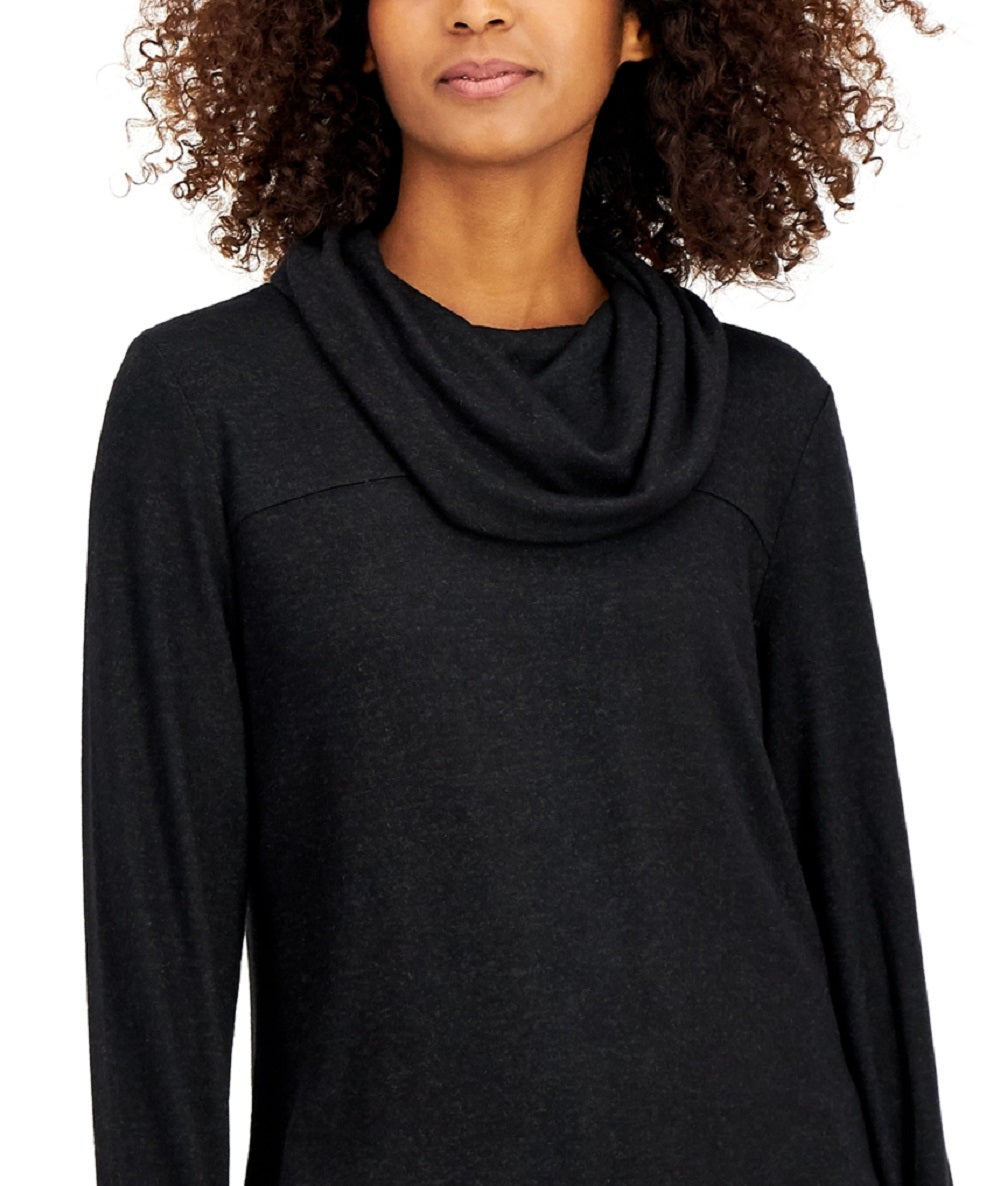 ID Ideology Blusa de malha macia com gola alta feminina, preta, tamanho pequeno