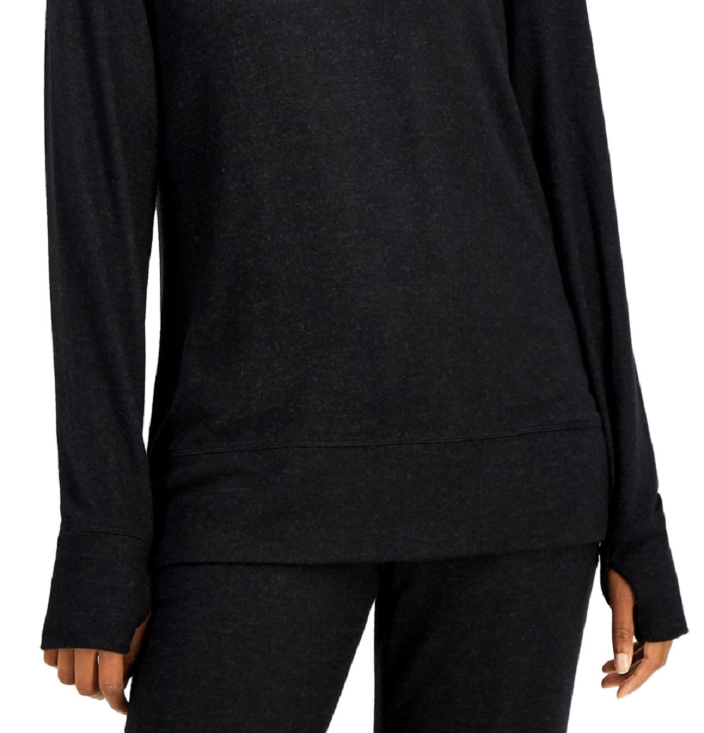 ID Ideology Blusa de malha macia com gola alta feminina, preta, tamanho pequeno