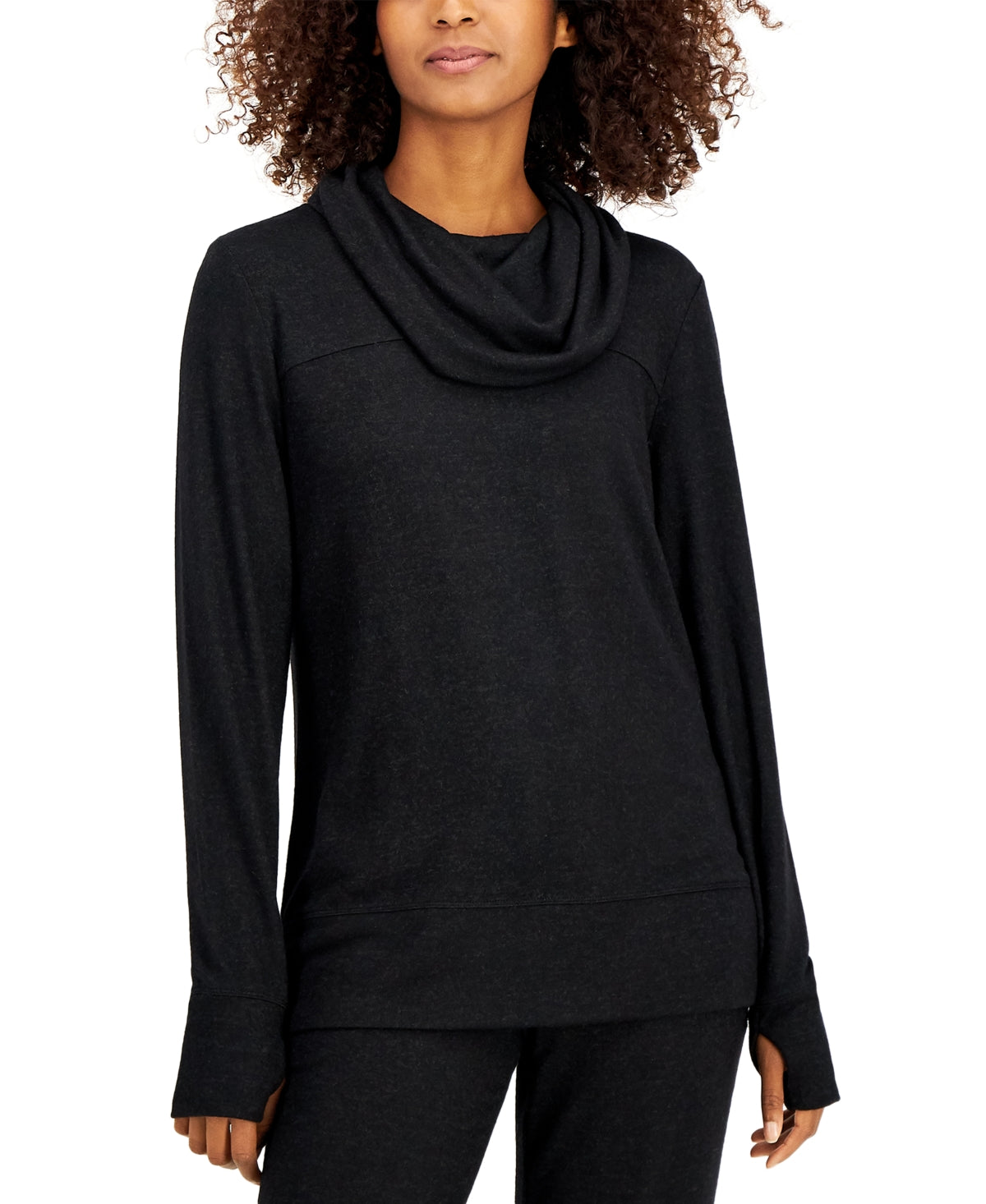 ID Ideology Blusa de malha macia com gola alta feminina, preta, tamanho pequeno