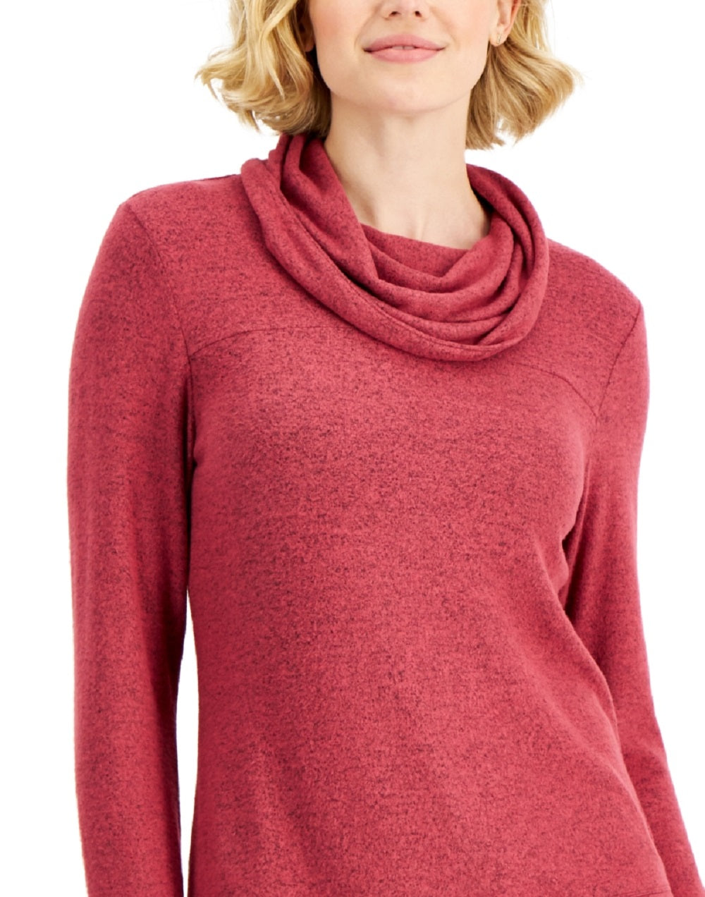 ID Ideology Blusa de malha macia com gola alta feminina, vermelha, tamanho médio