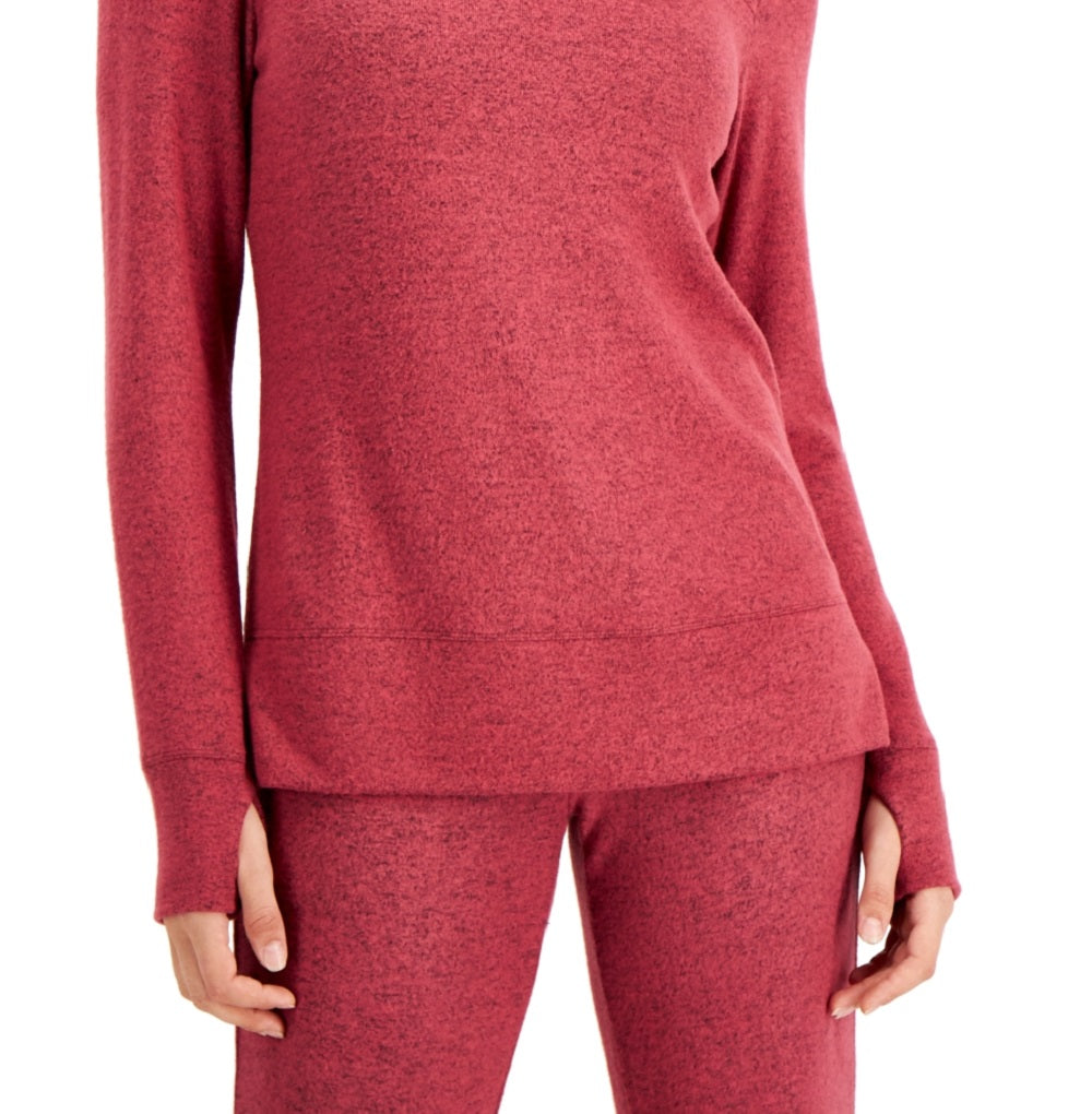 ID Ideology Blusa de malha macia com gola alta feminina, vermelha, tamanho médio