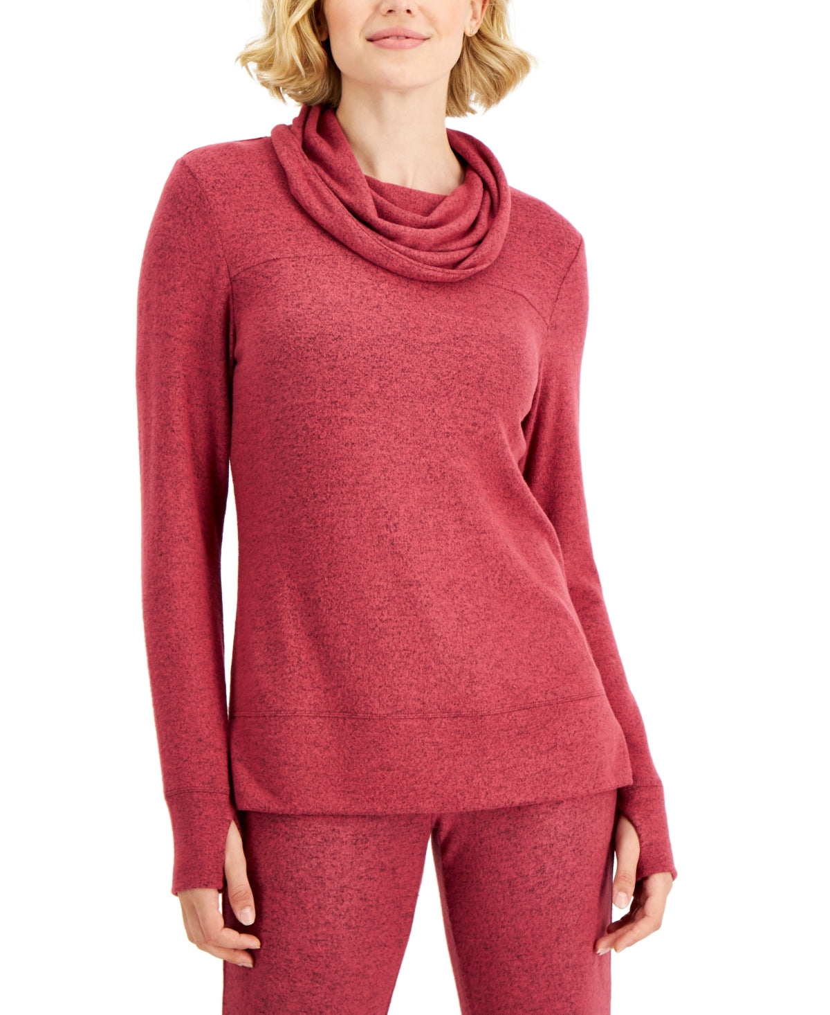 ID Ideology Blusa de malha macia com gola alta feminina, vermelha, tamanho médio