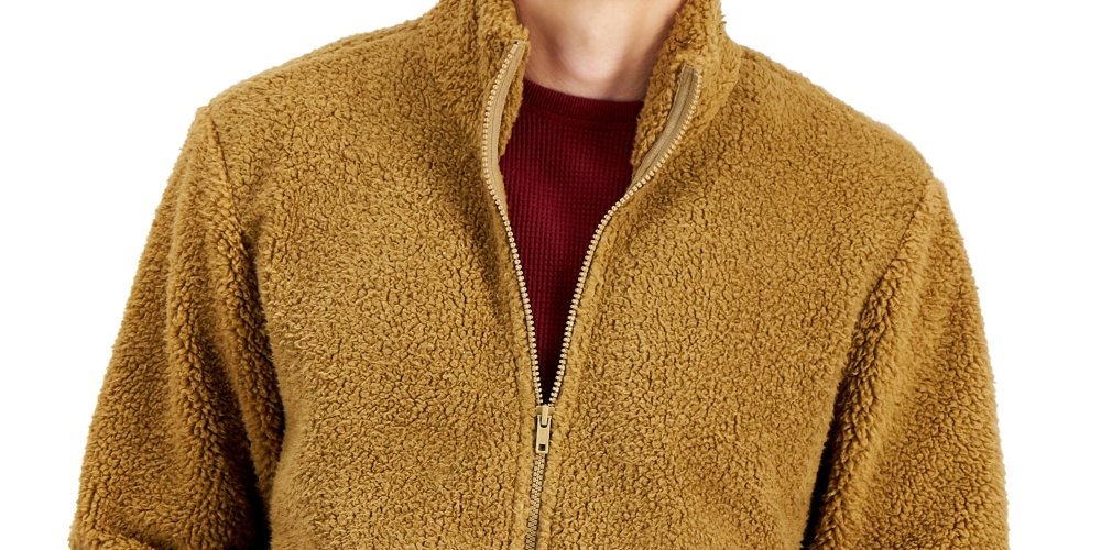 Jaqueta masculina de lã sherpa com zíper completo Sun Stone marrom tamanho P