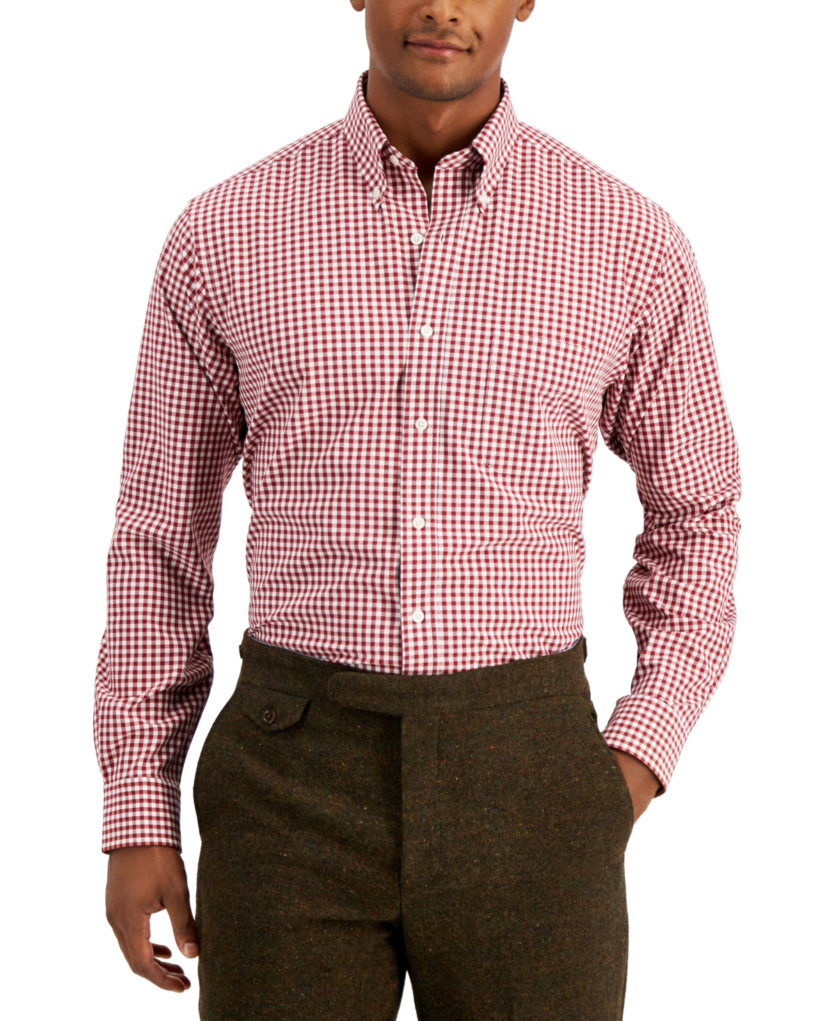 Camisa social masculina Club Room Regular Fit Traveler vermelha tamanho 15x34x35