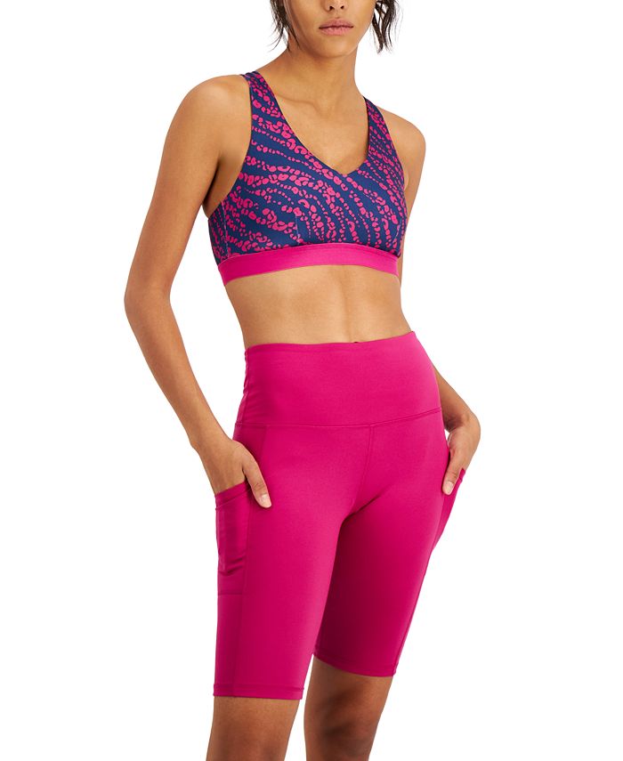 Sutiã esportivo feminino ID Ideology com estampa de chita e alças de impacto médio, roxo, tamanho XXL