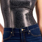 INC International Concepts Body Feminino de Couro Sintético com Estampa de Cobra Preto Tamanho X-G