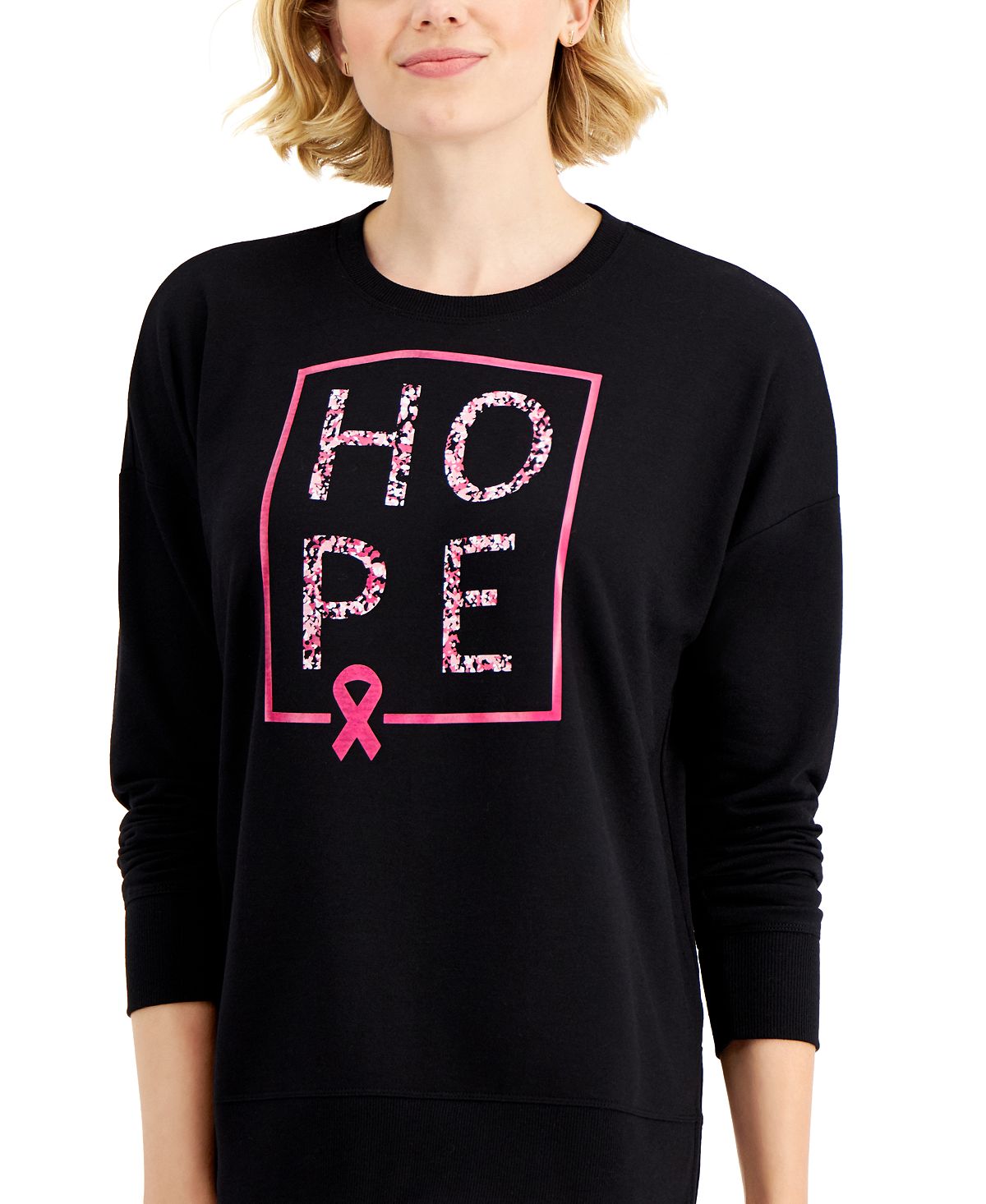 ID Ideology Blusa feminina de manga comprida com estampa gráfica, preta, tamanho médio