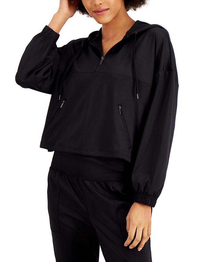 ID Ideology Moletom feminino com capuz e zíper de um quarto, preto, tamanho XX-G