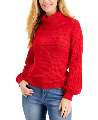 Charter Club Women's Mixed Knit Cowlneck Sweater Red Size X-Small
