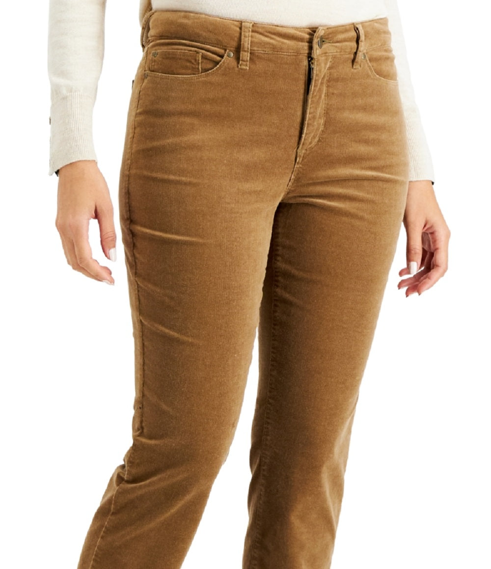 Calça jeans feminina Charter Club Lexington Tummy Control de veludo cotelê marrom tamanho 16
