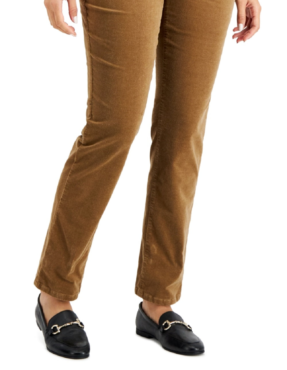 Calça jeans feminina Charter Club Lexington Tummy Control de veludo cotelê marrom tamanho 16