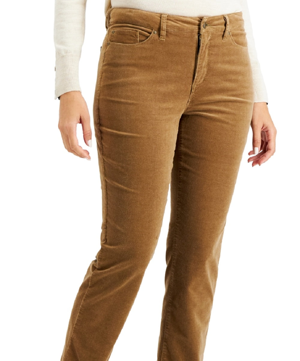 Calça jeans feminina Charter Club Lexington Tummy Control de veludo cotelê marrom tamanho 18