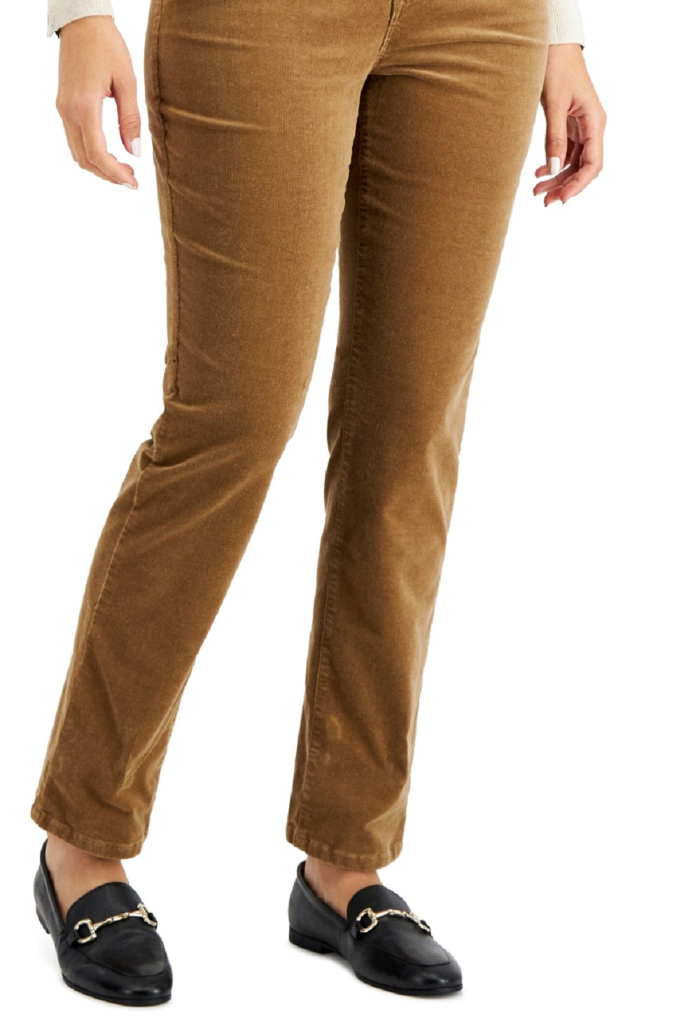 Calça jeans feminina Charter Club Lexington Tummy Control de veludo cotelê marrom tamanho 18