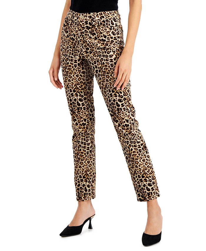 Calça jeans skinny feminina Charter Club Velveteen com estampa de leopardo, marrom, tamanho 14
