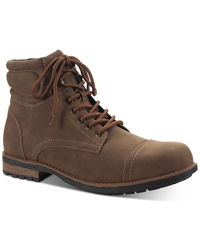 Botas masculinas Baker de couro sintético com cadarço Sun + Stone, marrom, tamanho 11,5 M