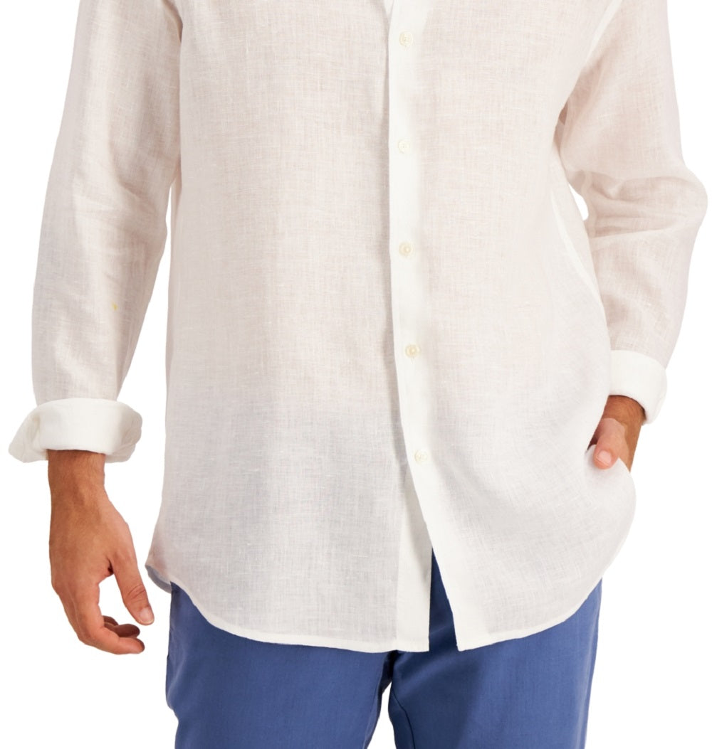 Camisa masculina 100% linho Club Room, branca, tamanho grande