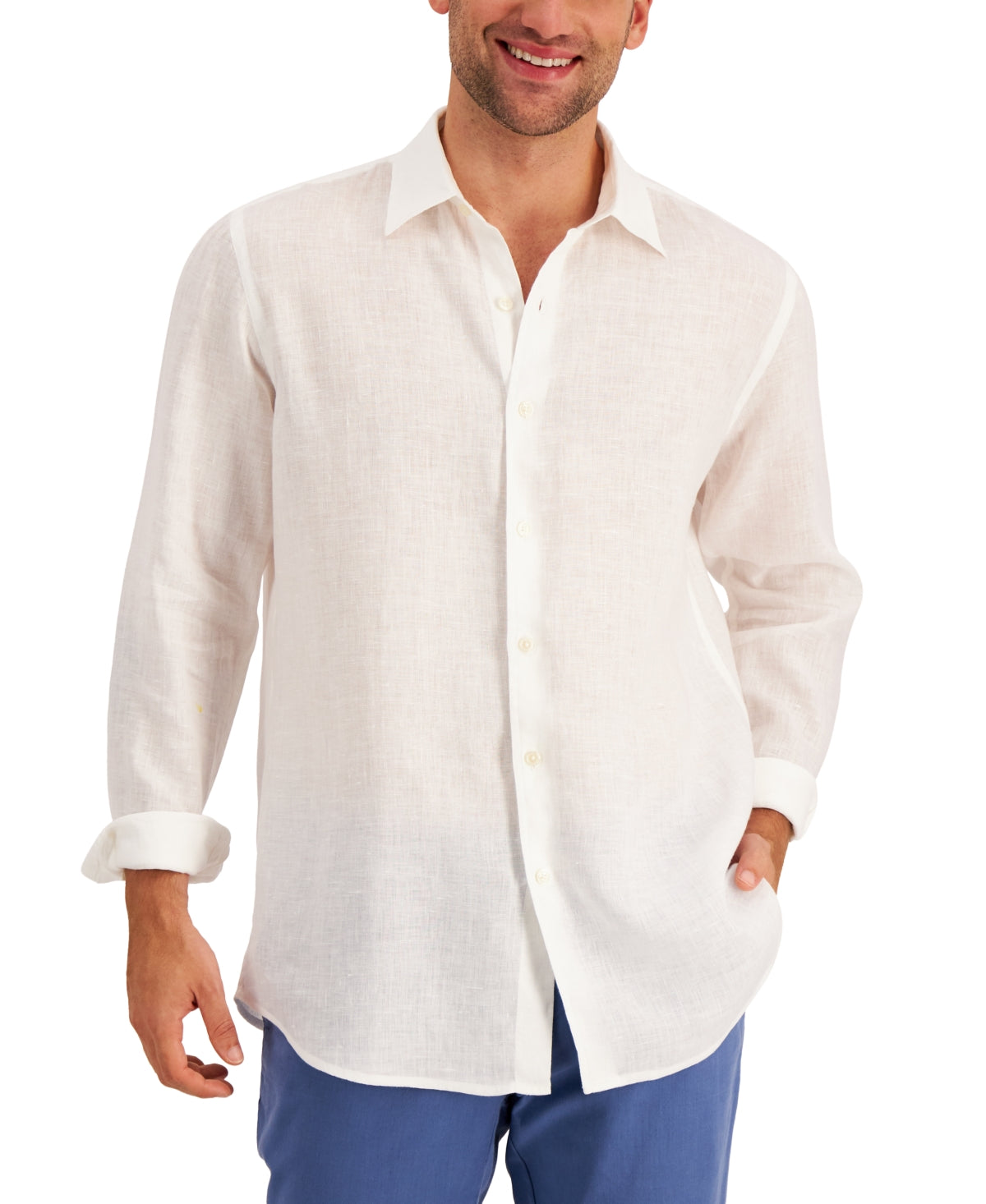 Camisa masculina 100% linho Club Room, branca, tamanho grande