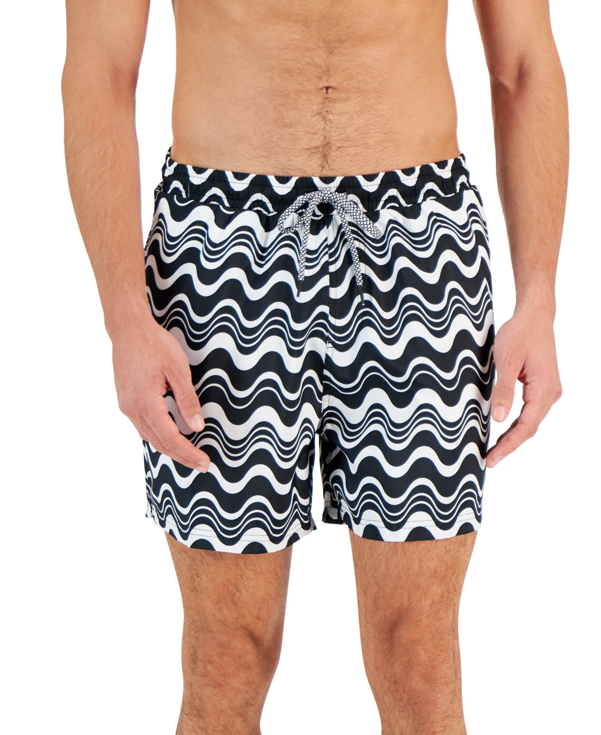 Calções de banho masculinos com estampa de ondas INC International Concepts, pretos, tamanho grande