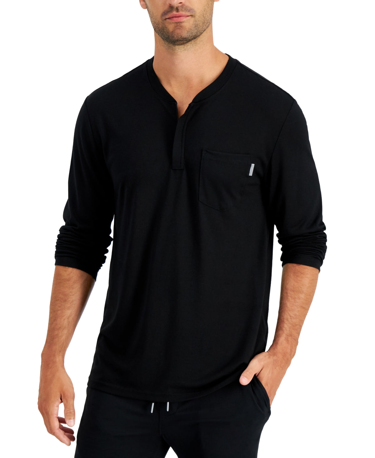 Camisa Henley Alfani Masculina com Zíper de 1/4, Preta, Tamanho X-G
