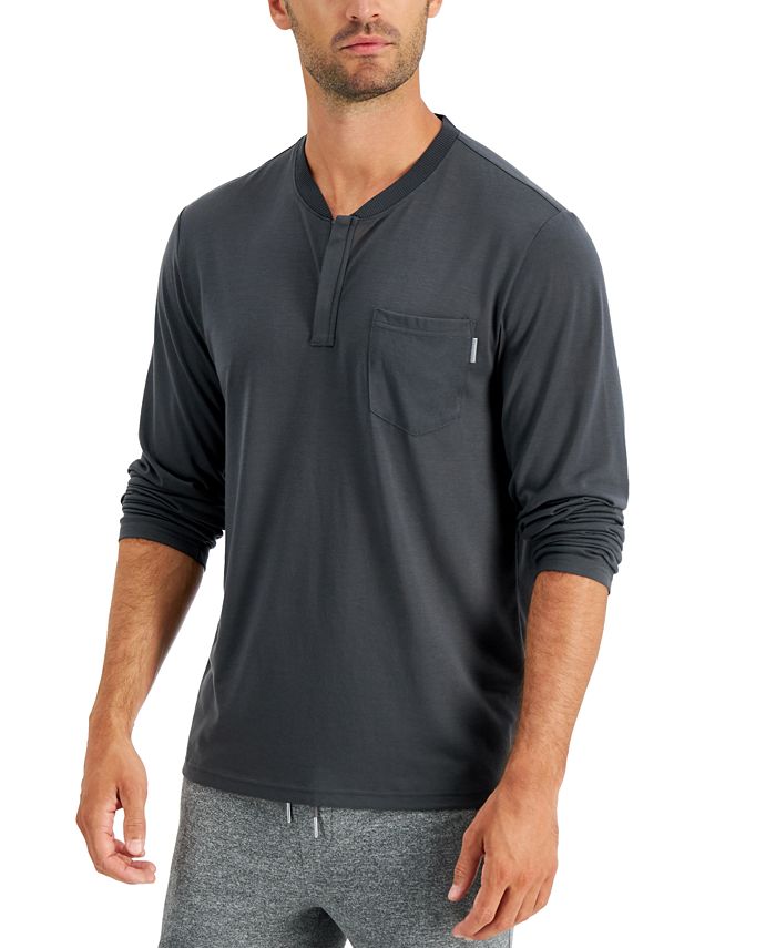 Camisa Henley Alfani Masculina com Zíper de 1/4 Cinza Tamanho Grande
