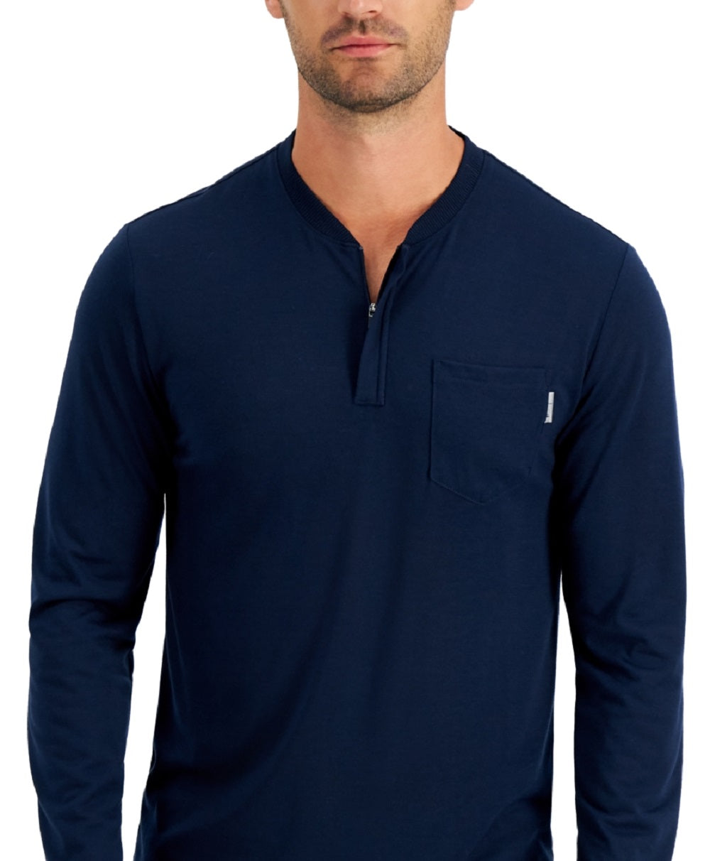 Camisa Henley Alfani Masculina com Zíper de 1/4 Azul Tamanho Médio
