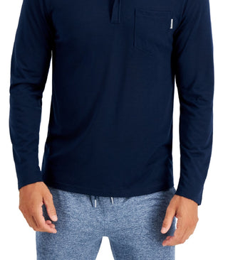 Camisa Henley Alfani Masculina com Zíper de 1/4 Azul Tamanho Médio