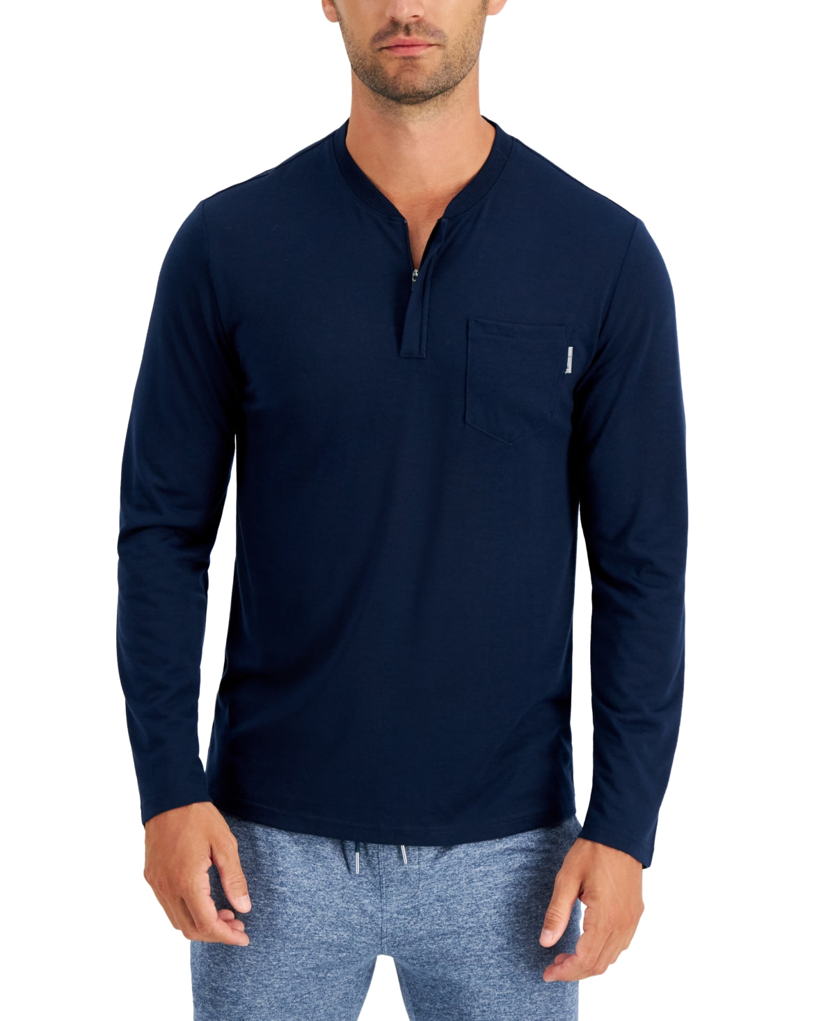 Camisa Henley Alfani Masculina com Zíper de 1/4 Azul Tamanho Médio