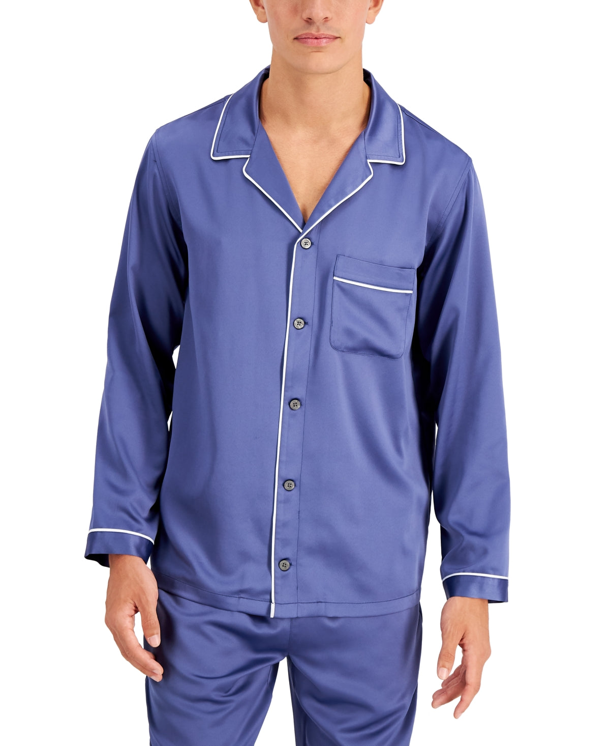 Camisa de pijama masculina de cetim com debrum da INC International Concepts, azul, tamanho pequeno
