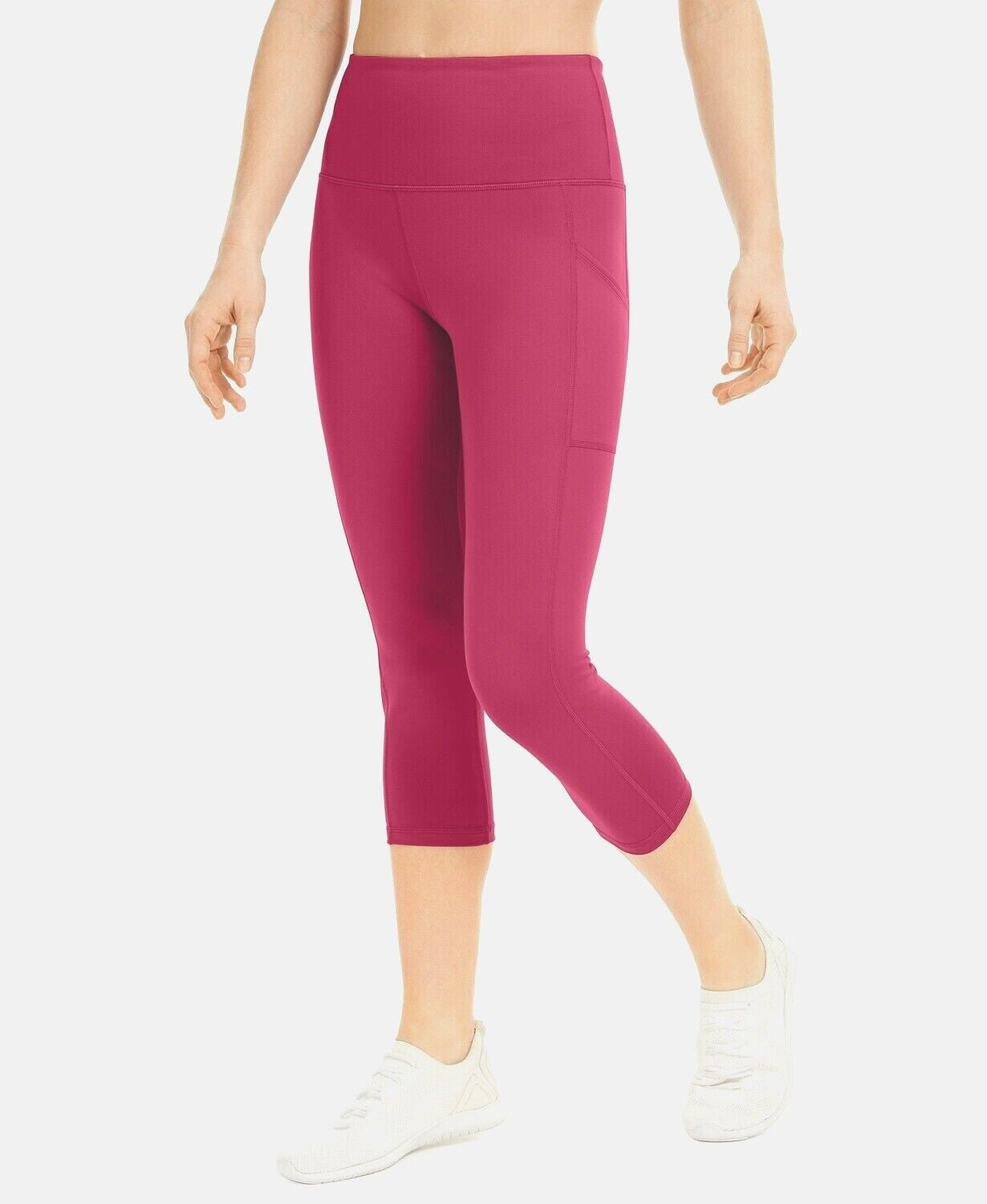 Id Ideology Leggings curtas de compressão femininas, cintura alta, bolso lateral, rosa, tamanho GG