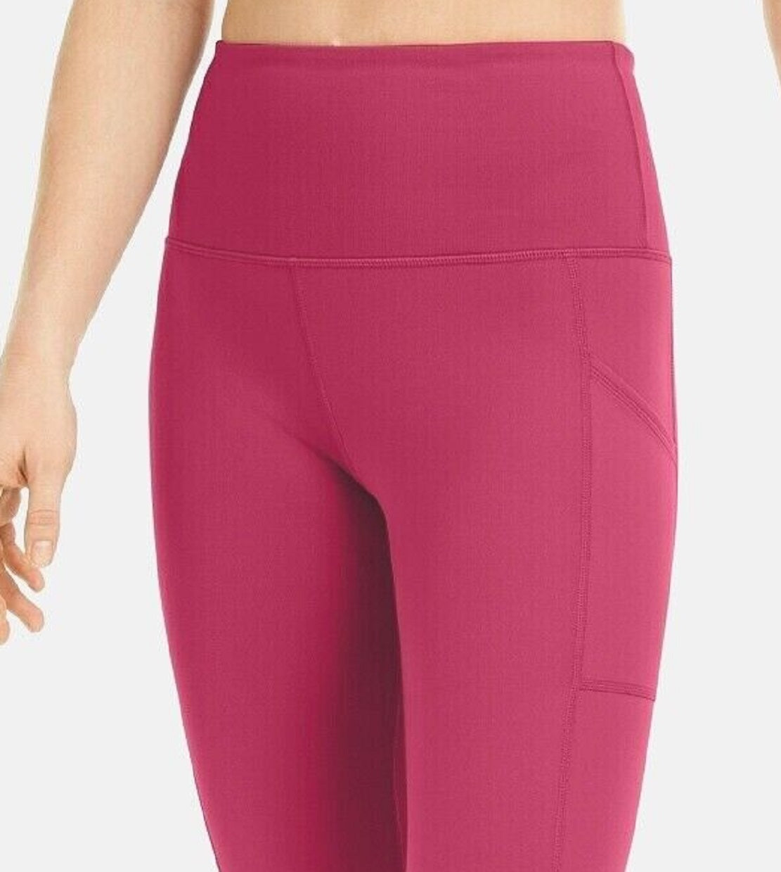 Id Ideology Leggings curtas de compressão femininas, cintura alta, bolso lateral, rosa, tamanho GG