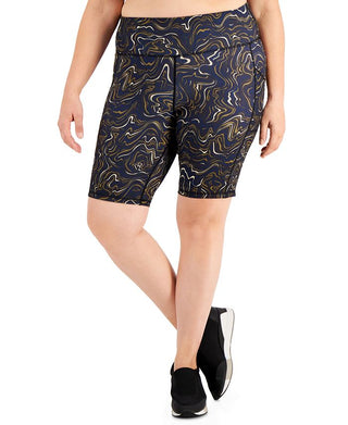 Ideology Women's Plus Marble Movement Bike Shorts Black Size 1X