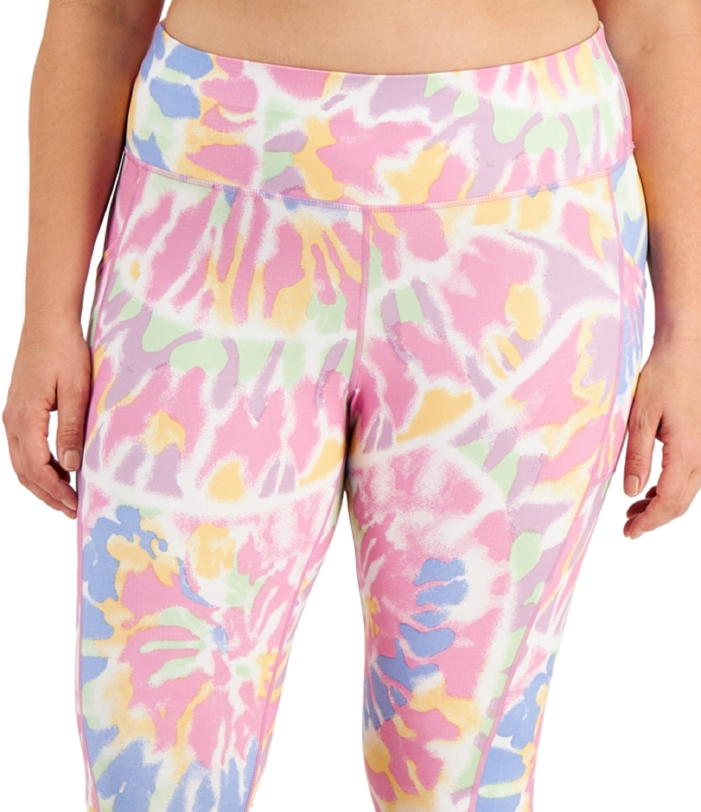ID Ideology Leggings femininas de cintura alta com bolso elástico e tie-dye, tamanho 1X, rosa