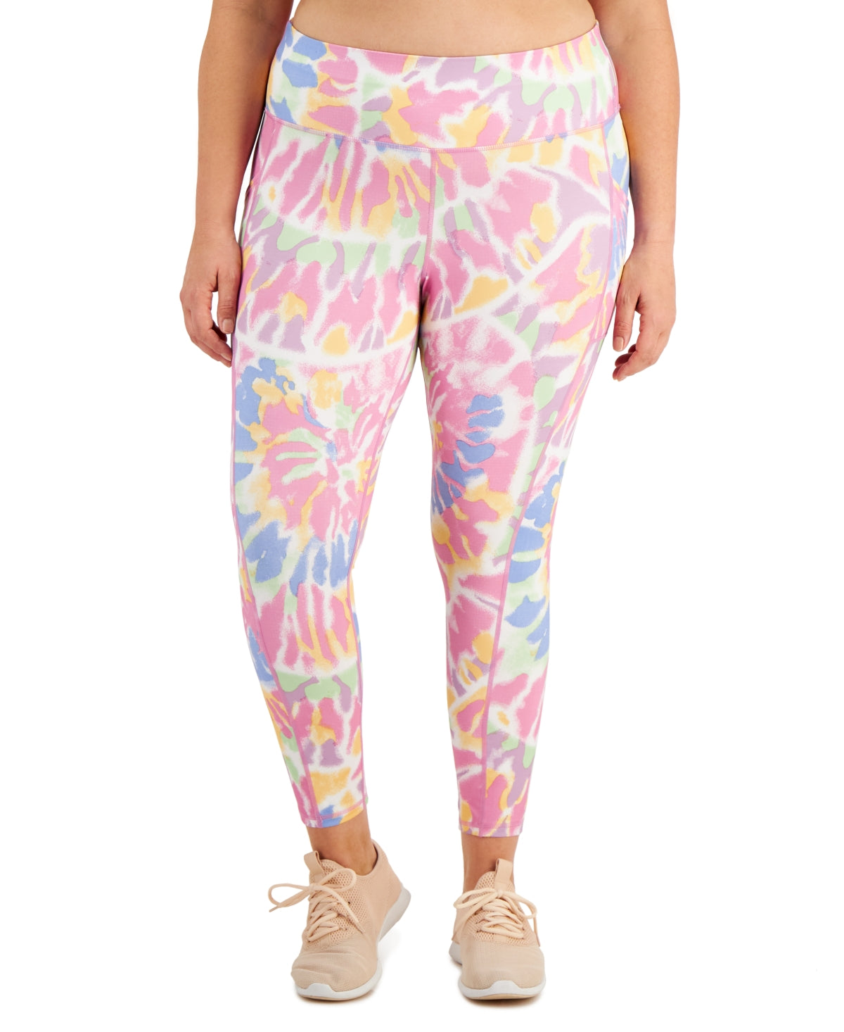 ID Ideology Leggings femininas de cintura alta com bolso elástico e tie-dye, tamanho 1X, rosa