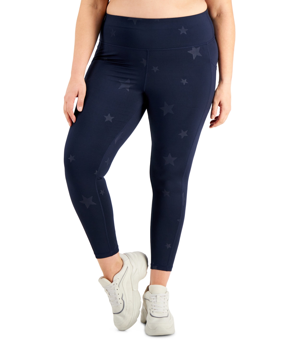 Leggings femininas Id Ideology Plus com estampa de estrela, azul, tamanho 2X