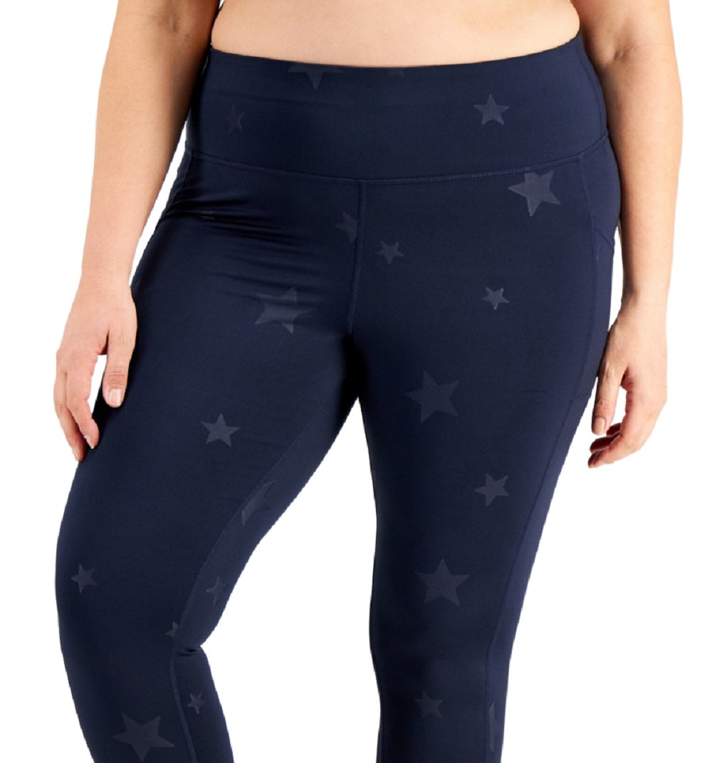 Leggings femininas Id Ideology Plus com estampa de estrela, azul, tamanho 2X
